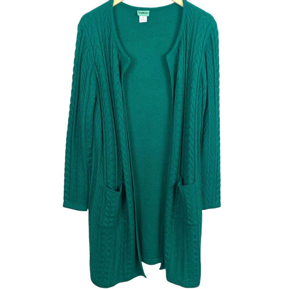 Sara Morgan Women's Size Med Kelly Green Cable Knit Duster Cardigan